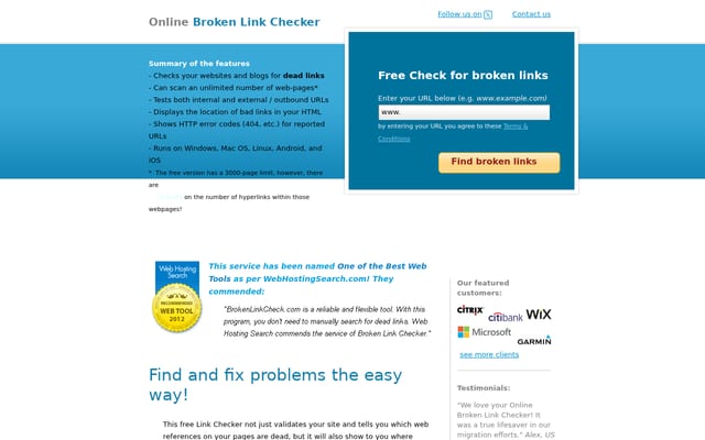 Screenshot of brokenlinkcheck.com