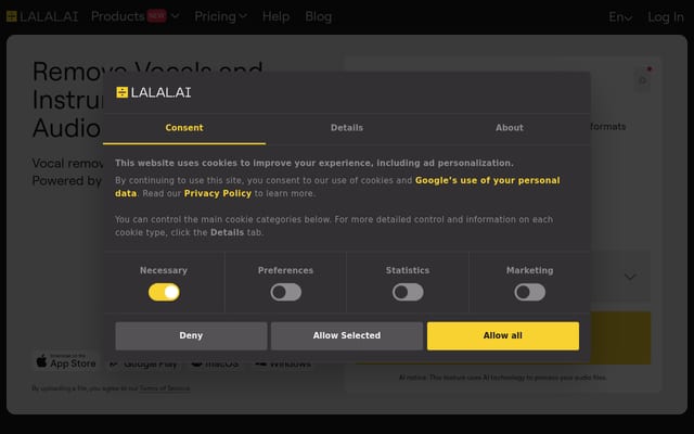 Screenshot of lalal.ai