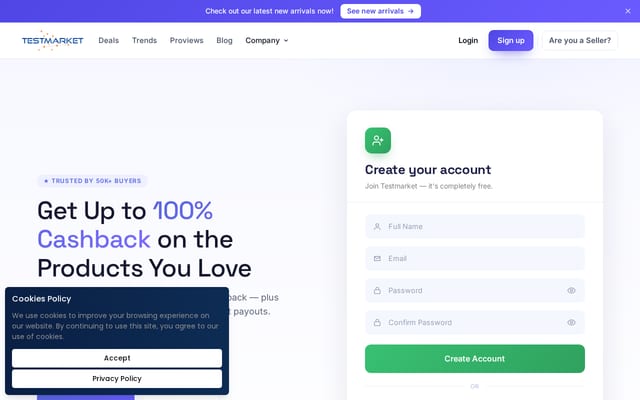 Screenshot of testmarket.io