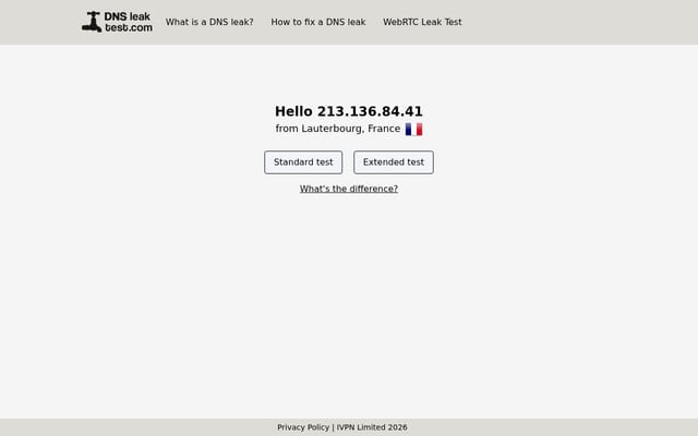 Screenshot of dnsleaktest.com