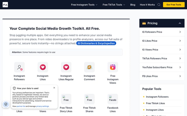 Screenshot of followersandlikes.co