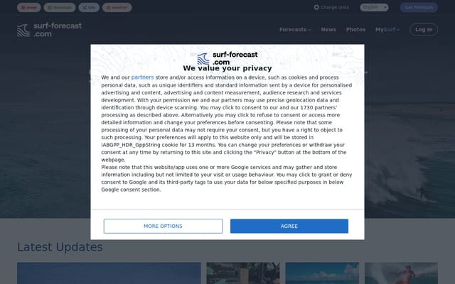 Screenshot of surf-forecast.com