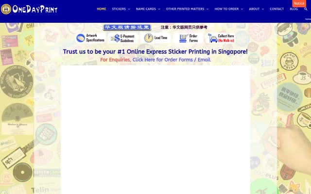 Screenshot of onedayprint.com.sg