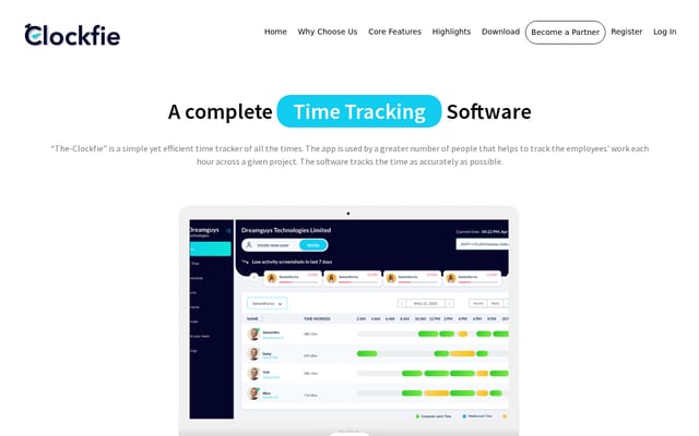 Screenshot of clockfie.com