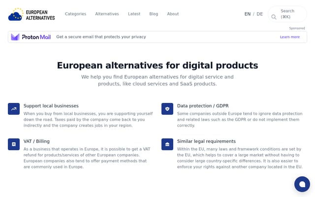 Screenshot of european-alternatives.eu