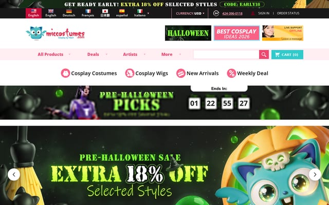 Screenshot of miccostumes.com