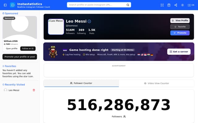 Screenshot of instastatistics.com