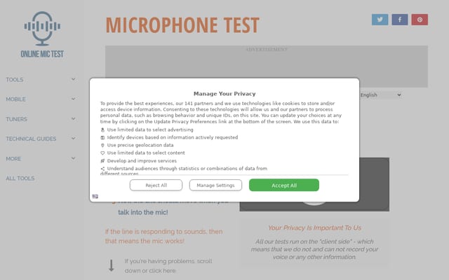 Screenshot of onlinemictest.com