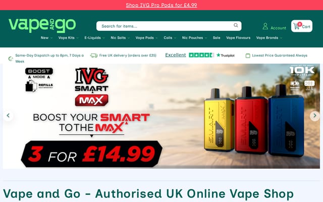 Screenshot of vapeandgo.co.uk