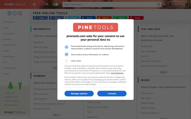 Screenshot of pinetools.com