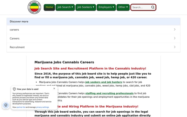 Screenshot of marijuanajobscannabiscareers.com