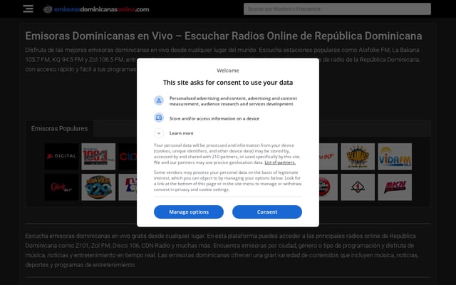 Screenshot of emisorasdominicanasonline.com