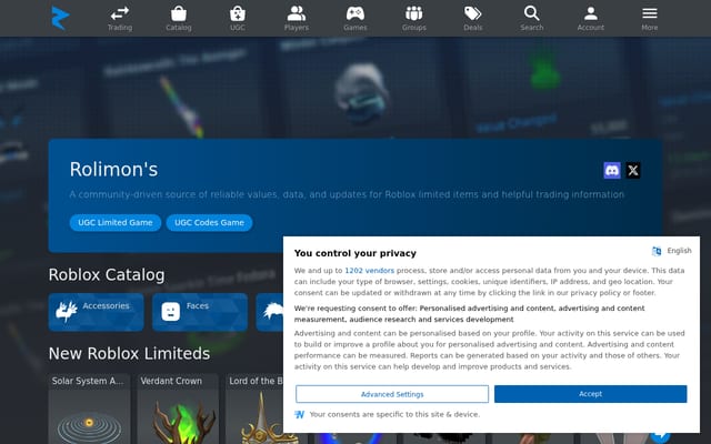 Screenshot of rolimons.com