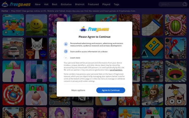 Screenshot of freegames.com