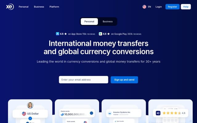 Screenshot of xe.com