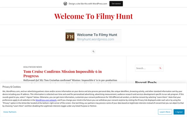 Screenshot of filmyhunt.wordpress.com
