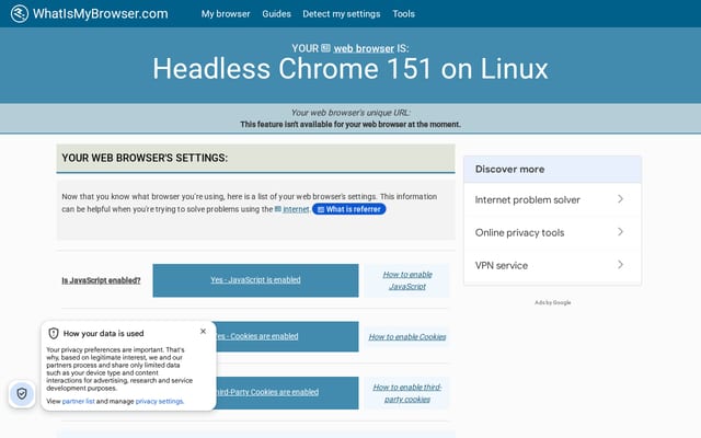 Screenshot of whatismybrowser.com