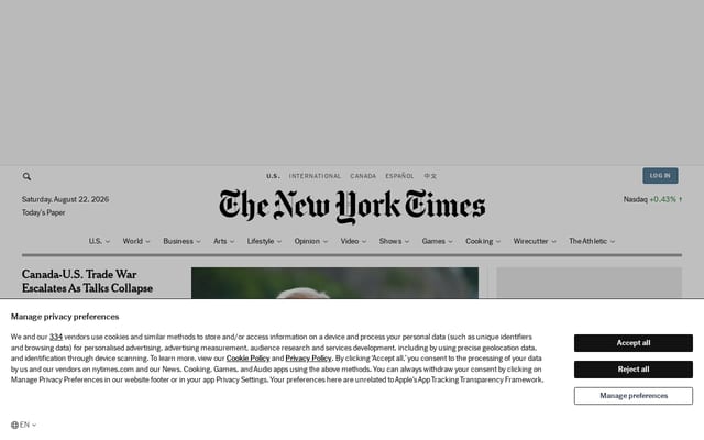 Screenshot of nyt.com