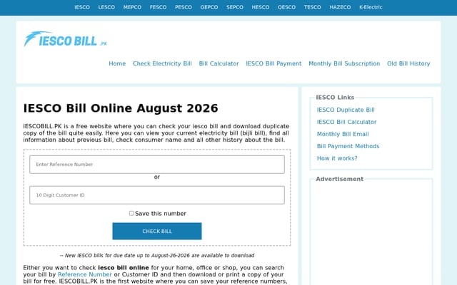 Screenshot of iescobill.pk