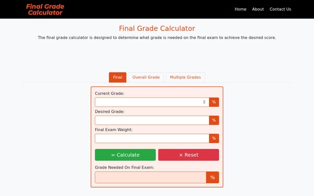 Screenshot of final-grade-calculator.net