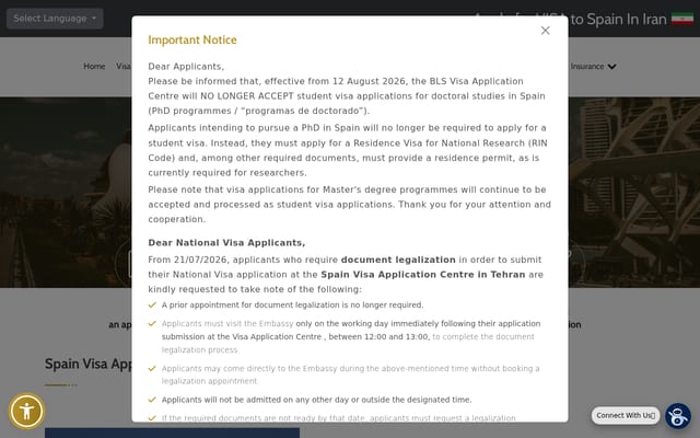 Screenshot of spainvisa-iran.com