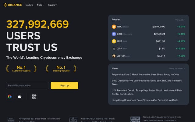 Screenshot of binance.com