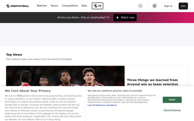 Screenshot of onefootball.com