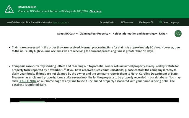Screenshot of nccash.gov