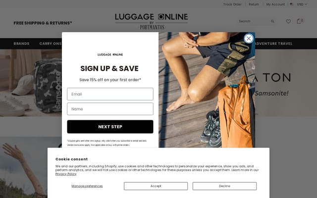 Screenshot of luggageonline.com