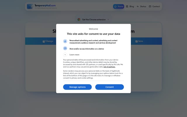 Screenshot of temporarymail.com