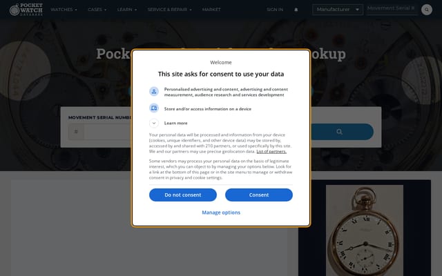 Screenshot of pocketwatchdatabase.com