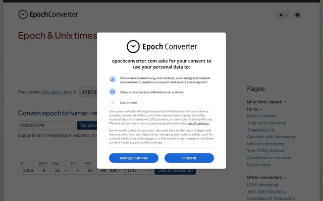 Screenshot of epochconverter.com