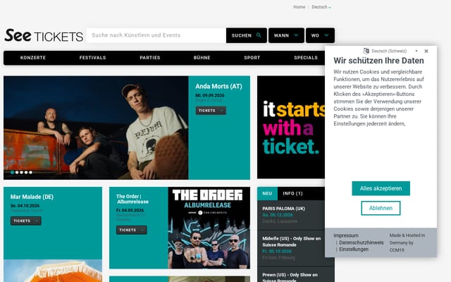 Screenshot of starticket.ch