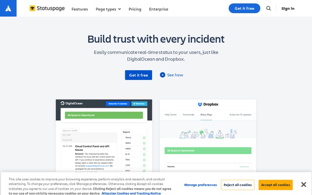 Screenshot of statuspage.io