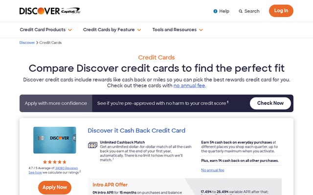Screenshot of discovercard.com
