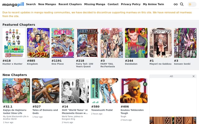 Screenshot of mangapill.com