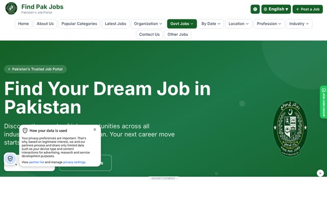 Screenshot of findpakjobs.pk