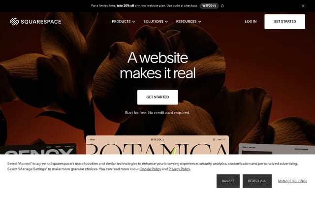 Screenshot of squarespace.com
