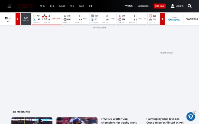 Screenshot of tsn.ca
