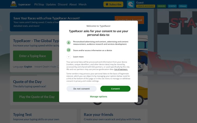 Screenshot of typeracer.com