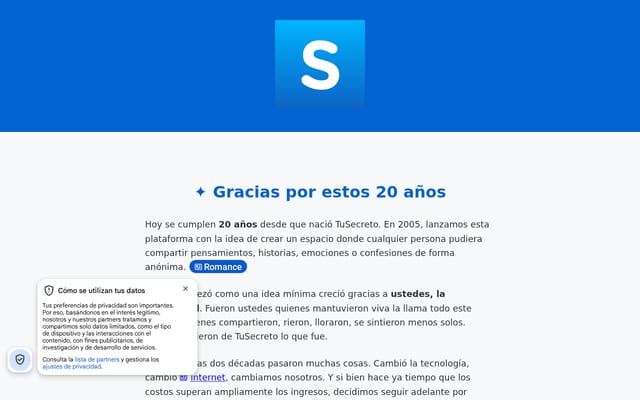 Screenshot of tusecreto.io