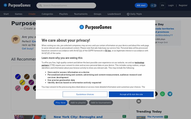 Screenshot of purposegames.com