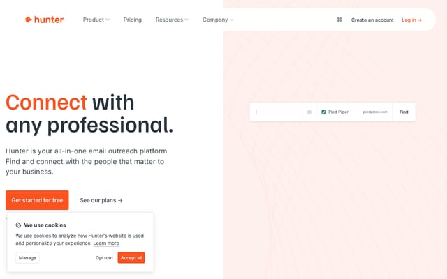 Screenshot of hunter.io
