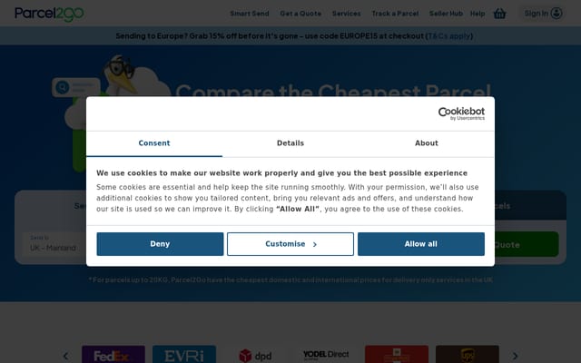 Screenshot of parcel2go.com