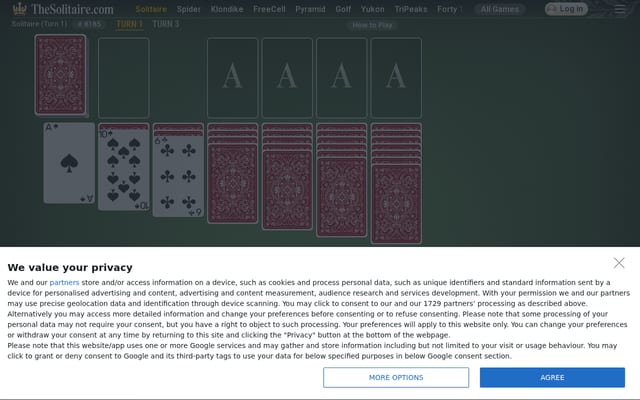 Screenshot of thesolitaire.com