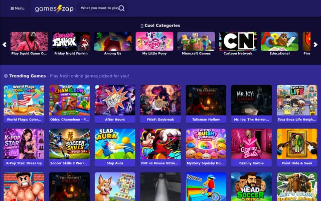 Screenshot of gameszap.com