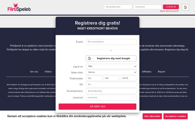 Screenshot of flirtspelet.com