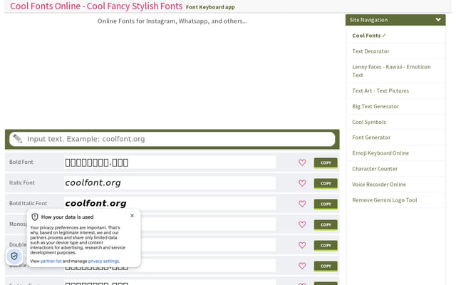 Screenshot of coolfont.org