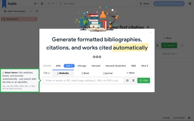 Screenshot of mybib.com