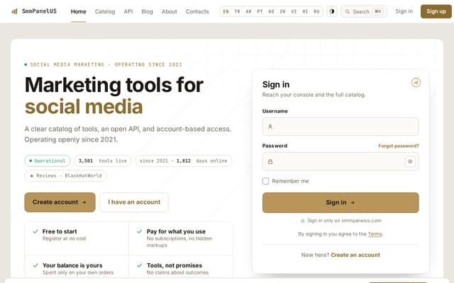 Screenshot of smmpanelus.com